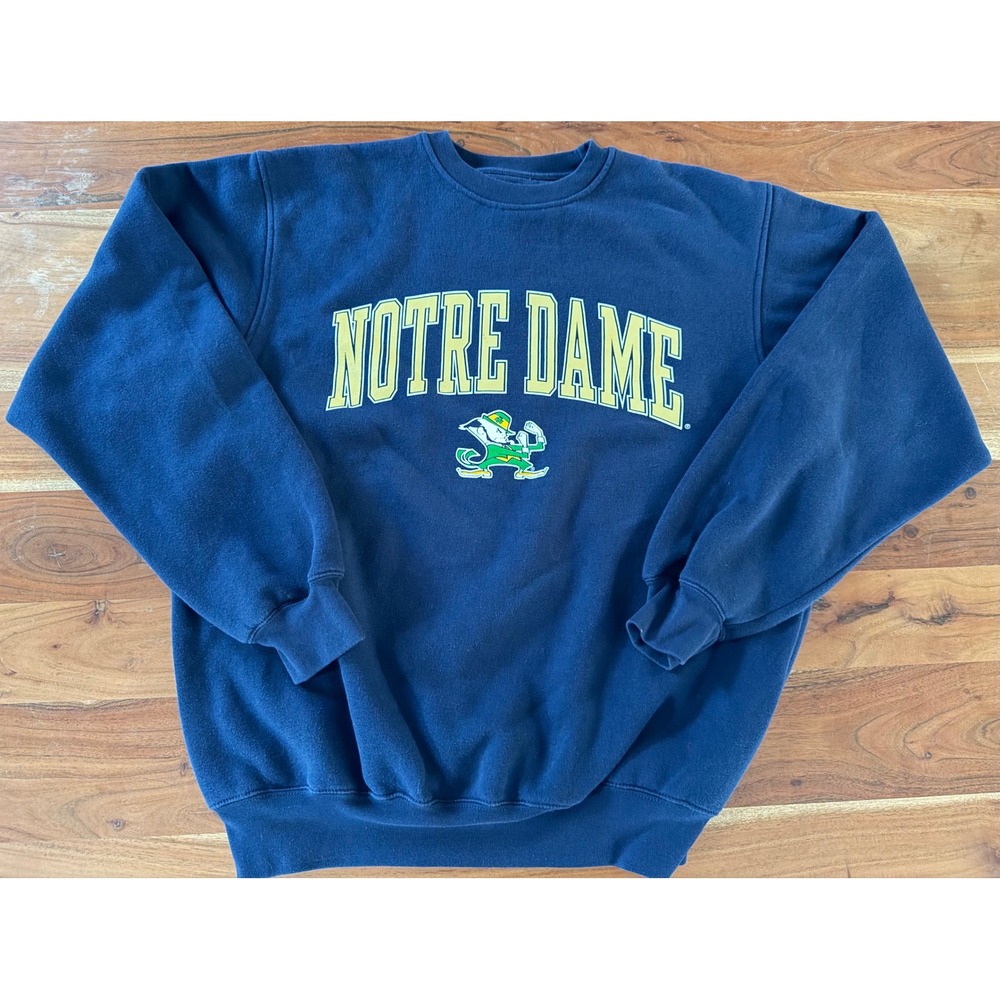 Vintage Notre Dame Fighting Irish Soffe Sweatshirt Mens L Navy Leprechaun NCAA